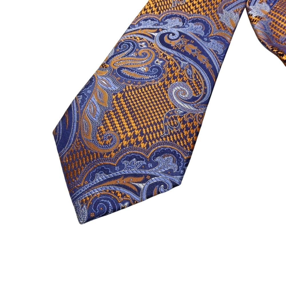Fabio Fazio Tie Mens One Size Blue Paisley 100% Silk Woven Classic Necktie